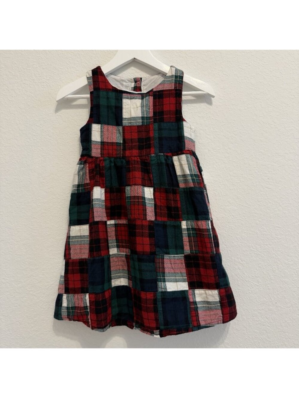 Gymboree Patchwork Sleeveless Christmas Dress Size 6 100% Cotton Red/Green Plaid